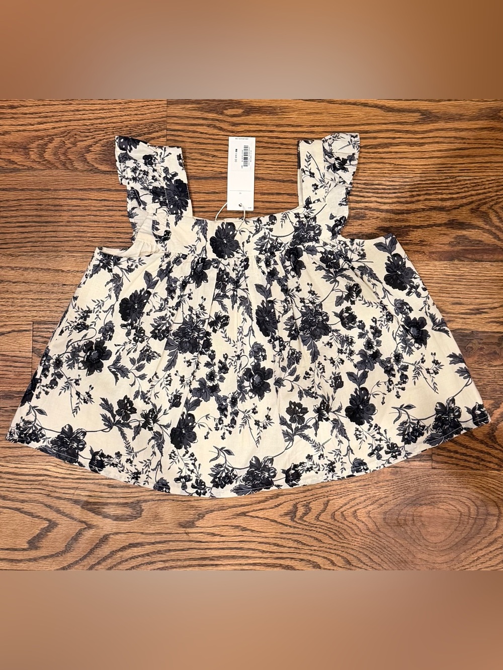 Girls Floral Ruffle Top - Cream/Black